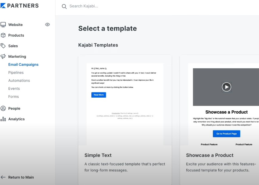 Modello di email Kajabi